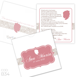 Invitație Botez B34 Camee Dantelă