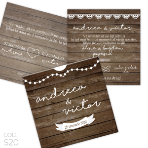 Invitație Nuntă S20 Vintage Wood