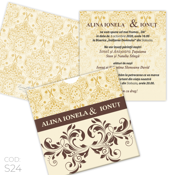 Invitație Nuntă S24 Elegantă Damask Invitație Nuntă S24 Elegantă Damask