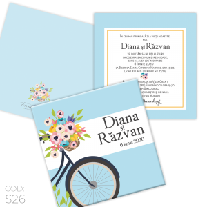 Invitație Nuntă S26 Floral Bicicletă