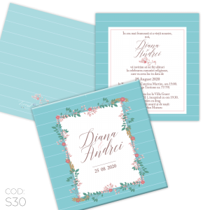 Invitație Nuntă S30 Floral Blue