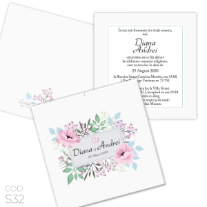 Invitație Nuntă S32 Floral Gray