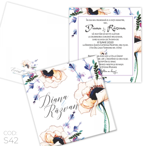 Invitație Nuntă S42 Floral Cream