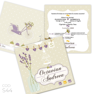 Invitație Nuntă S44 Shabby Chic Lavandă