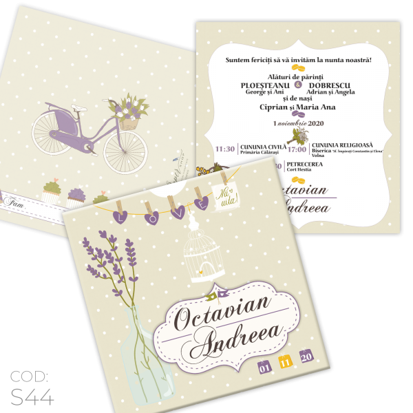 Invitație Nuntă S44 Shabby Chic Lavandă Invitație Nuntă S44 Shabby Chic Lavandă