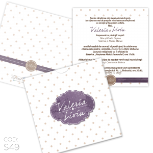 Invitație Nuntă S49 Vintage Violet Dots