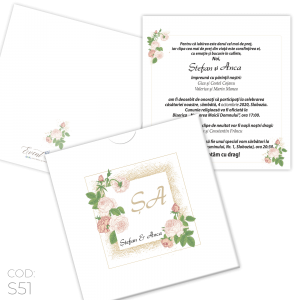 Invitație Nuntă S51 Ramă Trandafiri