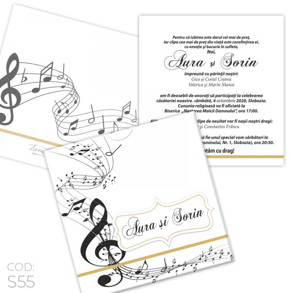 Invitație Nuntă S55 Glamour Note Muzicale Invitație Nuntă S55 Glamour Note Muzicale