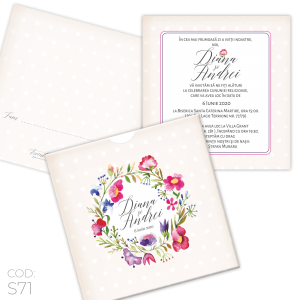 Invitație Nuntă S71 Floral Dots