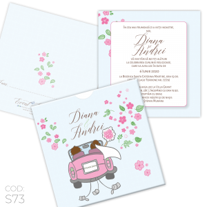 Invitație Nuntă S73 Floral Car