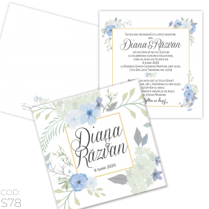 Invitație Nuntă S78 Floral Blue